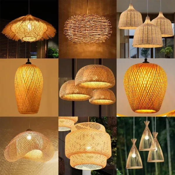 Bamboo Hanging Lamp Pendant Ceiling Light Rattan Wicker Lustre Hand Knit Braiding Suspended Home Dining люстра потолочная - Image 15