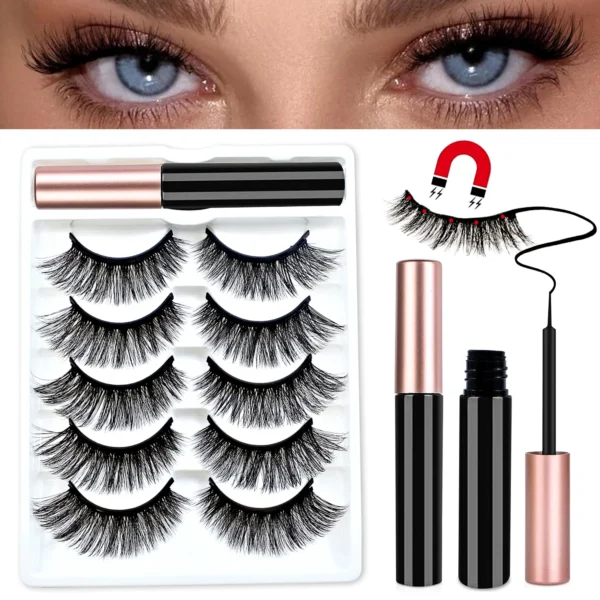 REDSIREN 5Pairs Magnetic Eyelashes With Eyeliner Reusable Thick Natural Eye Lashes New 5Piece Magnet False Eyelashes - Image 9