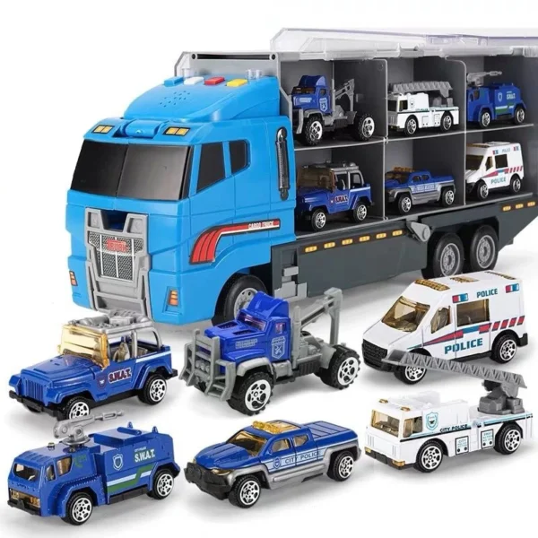 Big Construction Container Transporter Playset With 6PCS Mini Vehicle Carrier Truck Engineering Car Model Toys For Kids Gifts - Image 7