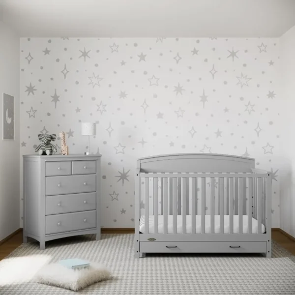 5-in-1 Convertible Crib with Drawer (Pebble Gray) -Converts from Baby Crib to Toddler Bed, Daybed and Full-Size Bed,Fits - Image 3