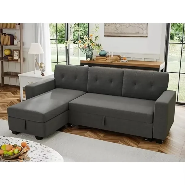 Sofa Bed Reversible Convertible Sleeper Pull Out Couches with Storage Chaise, Linen Fabric Furniture for Living Room, Bedroom - Image 4