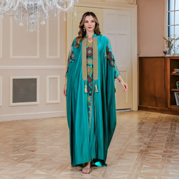 Abaya, Casual Muslim Long Robe for Ladies in Dubai and Turkey New Product Embroidered Light Luxury Evening Dress Two-piece Dress - Image 4
