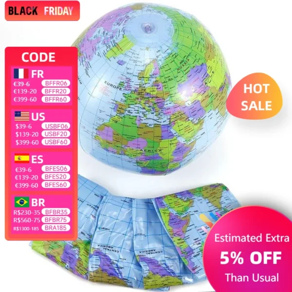 90CM Inflatable Earth World Geography Globe Map Balloon Toy Beach Ball Early Educational Supplies Kids Learning Outdoor Toys - Image 3