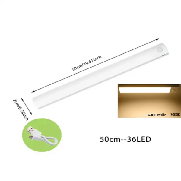 PIR Motion Sensor LED Under Cabinet Lamp Dimmable Rechargeable Night Light Stairs Closet Room Aisle Tube Bar Detector Bulb - Image 5