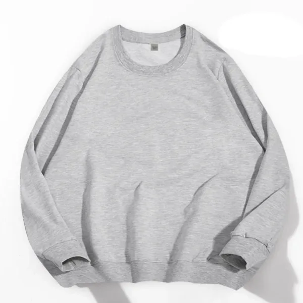 Men Cotton Spring Autumn Solid Color O-neck Sweatshirt Universal Simple Casual Pullover Couple Long Sleeve T-shirt White Top - Image 3
