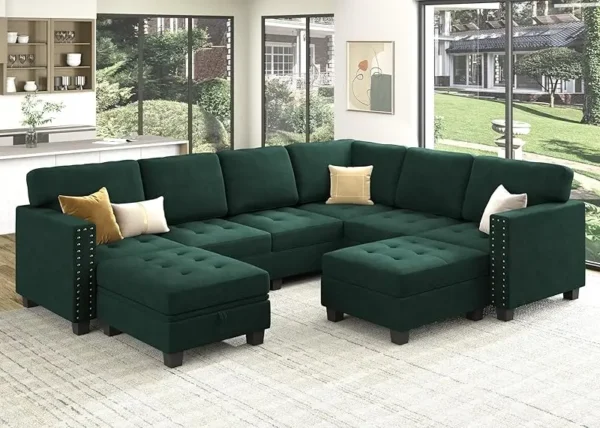 Velvet Modular Sectional sofa, Convertible L Shaped couch with Storage Top Tray Ottoman Corner,Dark Blue - Image 6