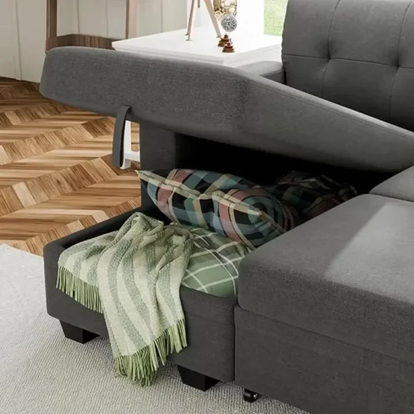 Sofa Bed Reversible Convertible Sleeper Pull Out Couches with Storage Chaise, Linen Fabric Furniture for Living Room, Bedroom - Image 6