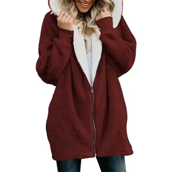 Winter Thickened Furry Hooded Sweatshirt Women Loose Comfortable Casual Outerwear Female Solid Color Warm Zipper Cardigan Hoodie - Image 5