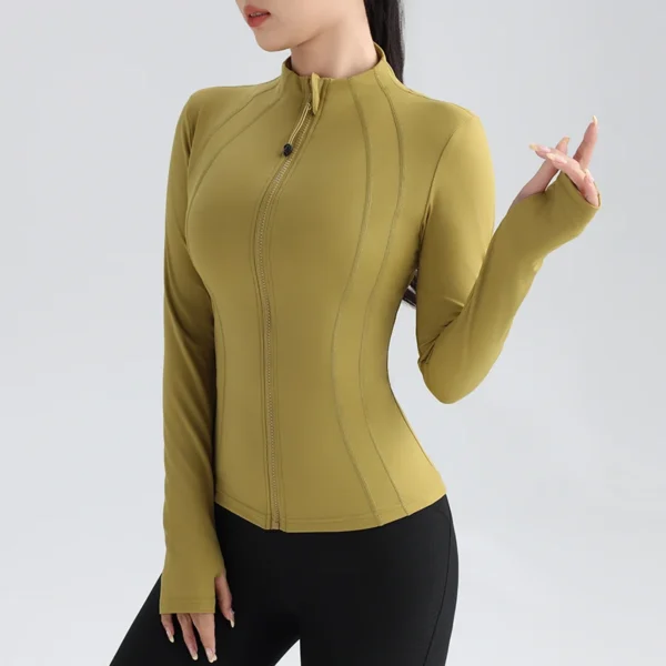 Gym Women's Full Zip Yoga Top With Thumbholes Fitness Running Jacket Stretch Fit Long Sleeve Round Neck Top Sportswear - Image 8