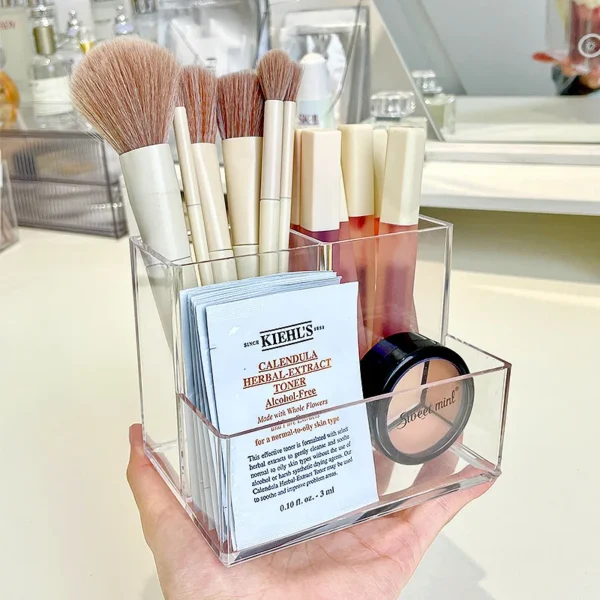 Transparent acrylic 3-5 grid makeup box,makeup brush bucket,makeup organizer,student desk pen holder jewelry storage box - Image 7