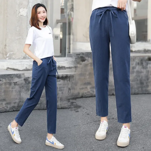 Womens Spring Summer Pants Cotton Linen Solid Elastic waist Candy Colors Harem Trousers Casual Female Pants - Image 5