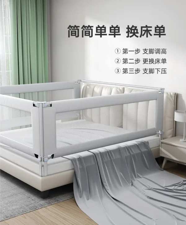 Baby anti-fall bed fence baby guardrail Bedside anti-fall baffle Children's bed three side guardrails without drilling - Image 9