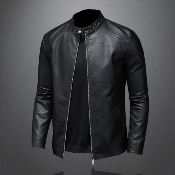 Spring Autumn Leather Jacket Men Stand Collar Slim Pu Leather Jacket Fashion Motorcycle Causal Coat Mens Moto Biker Leather Coat - Image 6