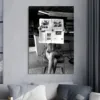 Black and White Nude Art,Woman Holding Newspaper Posters and Prints Vintage Wall Art Pictures for Bedroom Living Room Home Decor