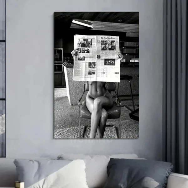 Black and White Nude Art,Woman Holding Newspaper Posters and Prints Vintage Wall Art Pictures for Bedroom Living Room Home Decor