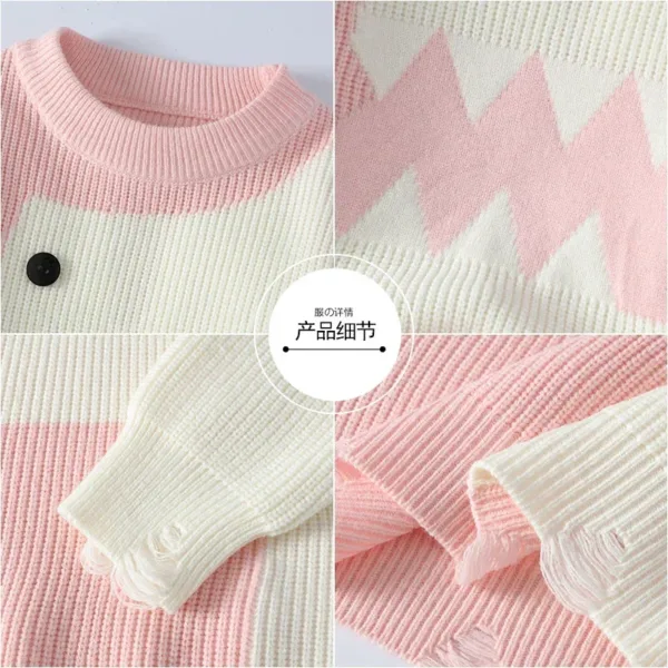 Harajuku Fun Dinosaur Sweater Autumn and Winter Warm Knitwear 2024 New Couple Splicing Design Couple Knit Pullover - Image 2