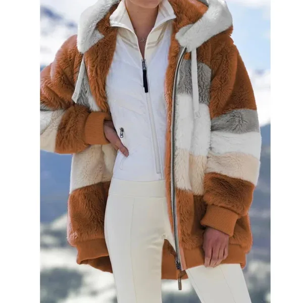 Oversized Jacket for Women Coat 2024 Autumn Winter Warm Plush Pocket Hooded Streetwear Loose Lady Zipper Cashmere Outerwear Coat - Image 8