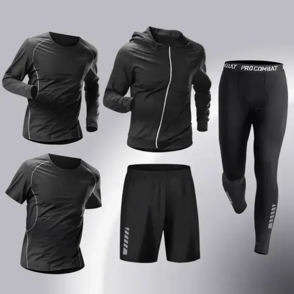 Fashion 3-5 PCS Mens Running Sportswear Set Fitness Jogging Compression Tracksuit Suit Training Sports Clothes Dry Fit Leggings - Image 12