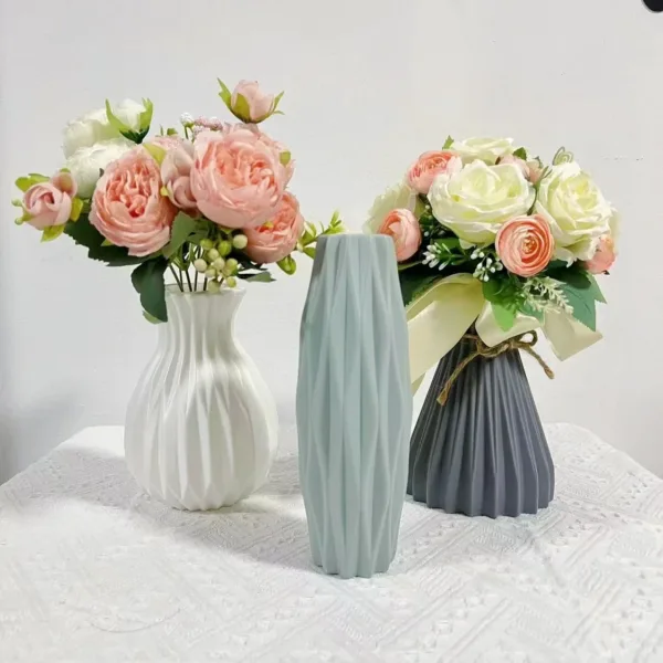 Plastic Flower Vase Imitation Ceramic White Flower Pot Basket Nordic Home Living Room Decoration Ornament Flower Arrangement - Image 7