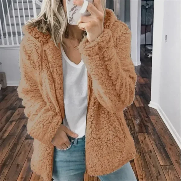 Women Plush Thickened Warm Hoodie Fashion Solid Color Cardigan Hooded Sweatshirt Winter Female Comfortable Casual Outerwear 5XL - Image 2
