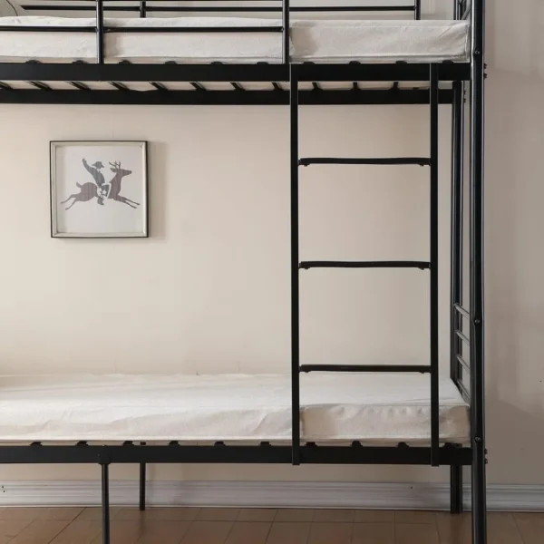 Bunk Bed Twin Over Twin, Twin Bunk Beds for kids/Teens/Adults, Flat Ladder and High Guardrail, Metal Bunk Bed with Stairs, Black - Image 8