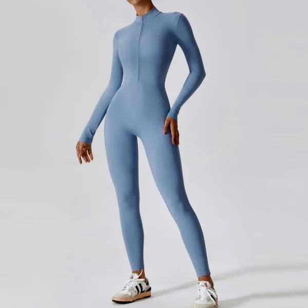 Yoga Boilersuit Long Sleeved Women's Sportswear Gym Zipper Jumpsuits Workout High-intensity Fitness One-piece Skin-tight Garment - Image 6