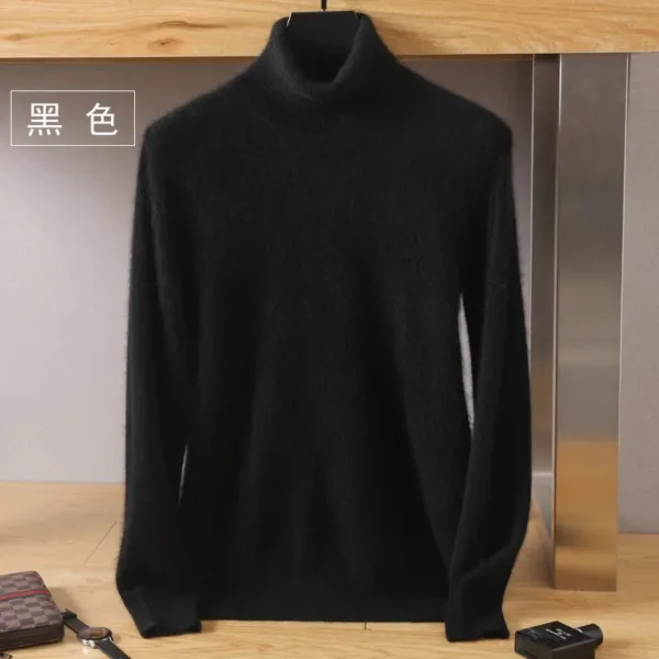 Men's 100% pure Mink velvet Cashmere Sweater High Lapels Pullovers Knitted Winter New Tops Long Sleeve High-End Jumpers - Image 5
