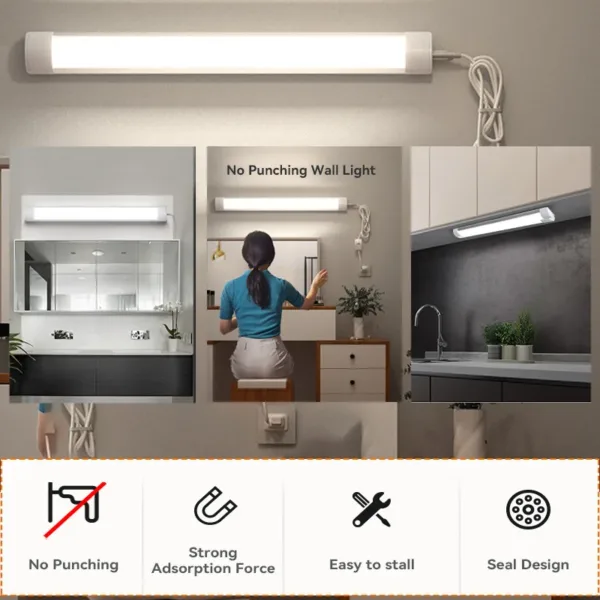 LED Kitchen Cabinet Lamps 220V 110V Led Lights Strip Lighting Fixture 10W 20W 30/50CM For Bedroom Closet Kitchen Lamp Tube Bar - Image 7
