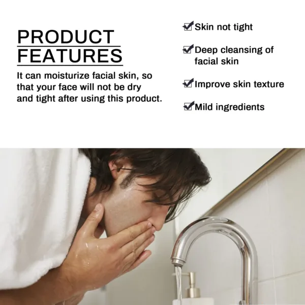Men Facial Cleanser Lotion Remove Acne Blackhead Prevent Clogged Pores Oil Control Exfoliator Refreshing Facial Cleaning Cream - Image 2