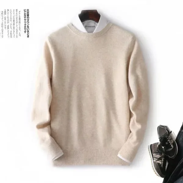 Autumn/Winter Pullover Men's Business Cashmere Round Neck Knitted Woolen Pullover Sweater Warm Long Sleeve High Quality Sweater - Image 4