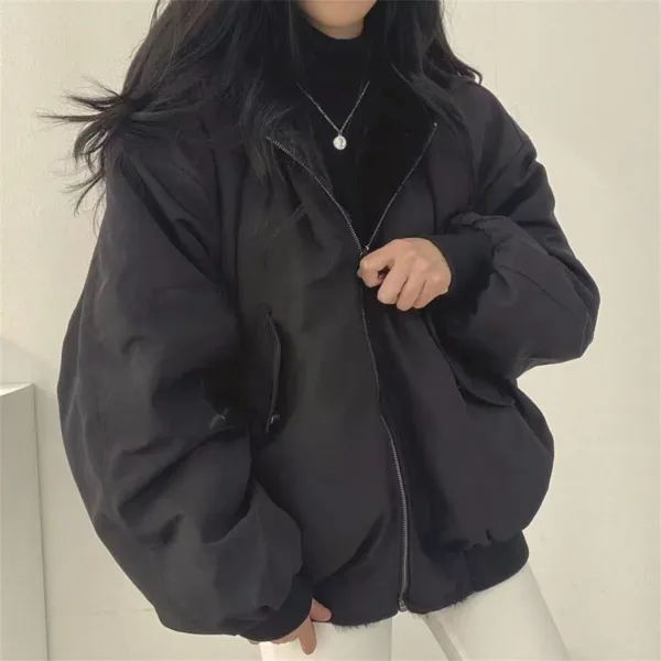 Both Sides Thicken Coat New Zipper Hooded Women Winter Jacket Oversized Elegant Solid Fashion Warm Coats Casual Ladies Outerwear - Image 3
