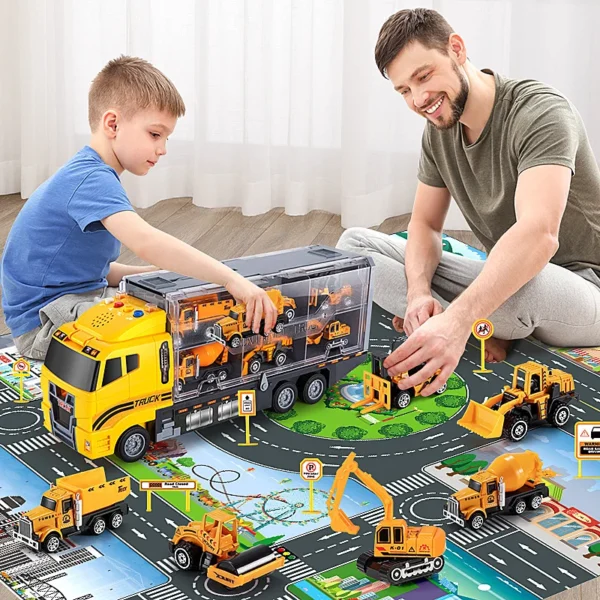 Big Construction Container Transporter Playset With 6PCS Mini Vehicle Carrier Truck Engineering Car Model Toys For Kids Gifts - Image 6