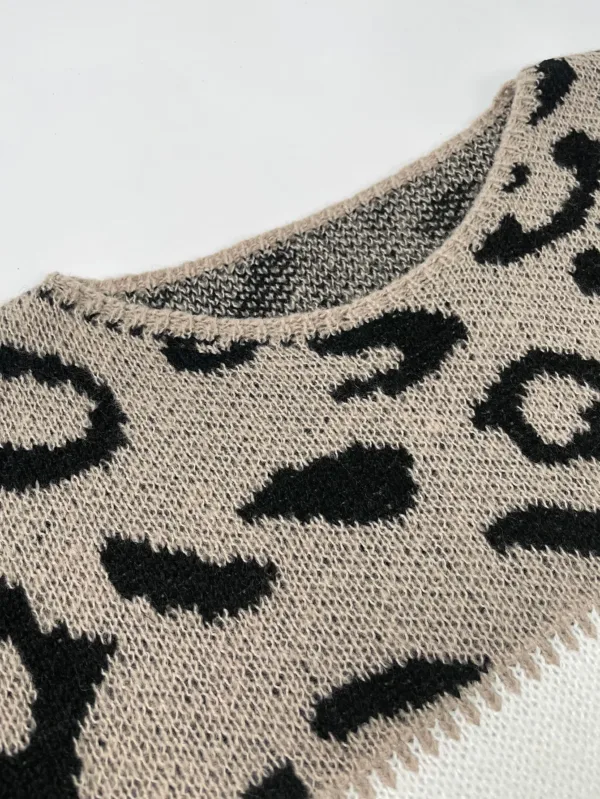 Leopard Print Color Blocked Round Neck Sweater Autumn And Winter Women's Knitted Sweater Pullover Long Sleeved Base Shirt - Image 3