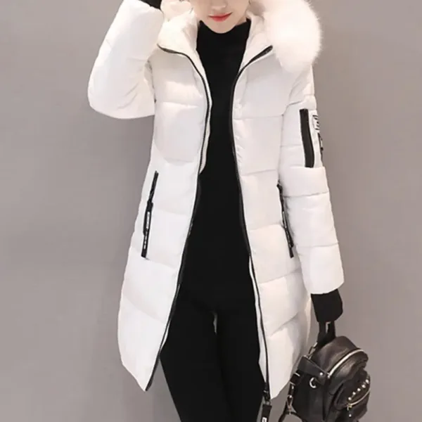 Women Winter Cotton Coat Hooded Mid Length Outerwear Windproof Warm Long Sleeve Jacket Solid Color Slim Fit Lady Down Coat - Image 3