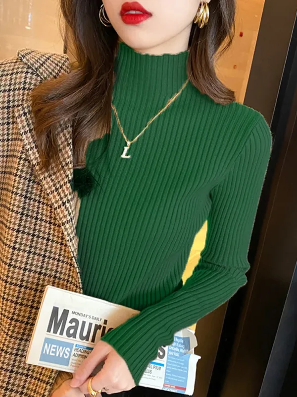 Elegant Solid Basic Knitted Tops Women Turtlneck Sweater Long Sleeve Casual Slim Pullover Korean Fashion Simple Chic Clothes - Image 9