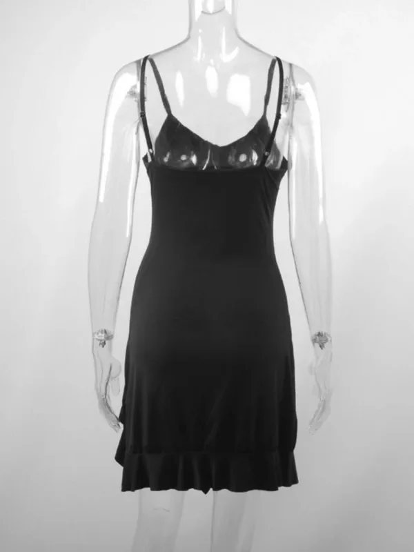 Sexy Mini Dress Women Summer New Black Sleeveless Strap Backless Folds Bodycon Split Dress Streetwear Elegant Party A-LINE Dress - Image 4