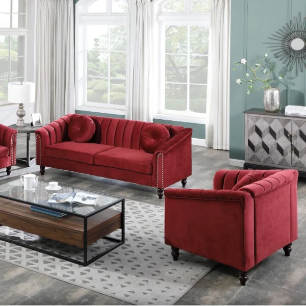 Sofas Red Microfiber 3-Piece Couch Living Room Sofa Set Couch Set Living Room Furniture Nordic Sofa Bed Elegant and Comfortable