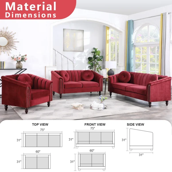 Sofas Red Microfiber 3-Piece Couch Living Room Sofa Set Couch Set Living Room Furniture Nordic Sofa Bed Elegant and Comfortable - Image 6
