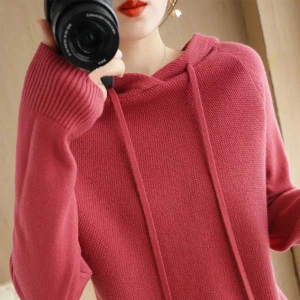 Hooded Sweater for Women Spring and Autumn 2024 New Hoodie Underlay with Knitted Shirt for Casual Large Hooded Sweater for Women