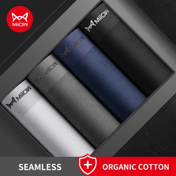 MiioW 4Pcs Organic Cotton Men Boxers Shorts Antibacterial Innerwear Man Underwear Boxer Men's Panties Male Trunks Underpants New