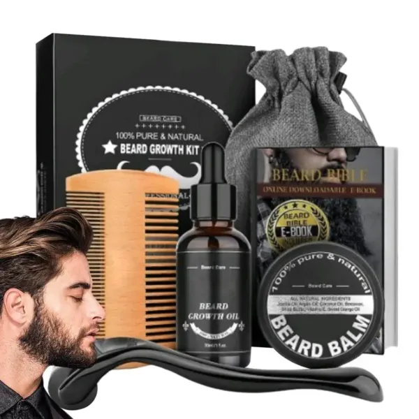 5pcs Men Beard Barba Grooming Beard Set Beard Growth oil Men Hair Enhancer Thicker Mustache Grooming Beard Care Oil comb bag - Image 6