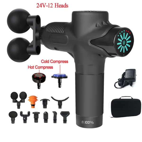 24V Professional Massage Gun With Hot And Cold Compress Electric 12Head High Frequency Fascia Gun Deep Tissue Neck Relax Fitness - Image 11
