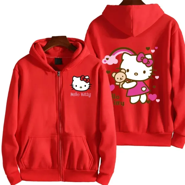 Women's Zipper Hoodie Autumn and Winter New Cute Kawaii Sanrio Hello Kitty Pattern Sweatshirt 2024 Streetwear Women's Clothing - Image 4