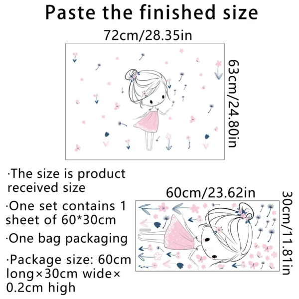 Pink Dress Little Girl Flower Butterfly Dandelion Wall Sticker Self-adhesive Removable Vinyl PVC Home Decor Living Room Bedroom - Image 4
