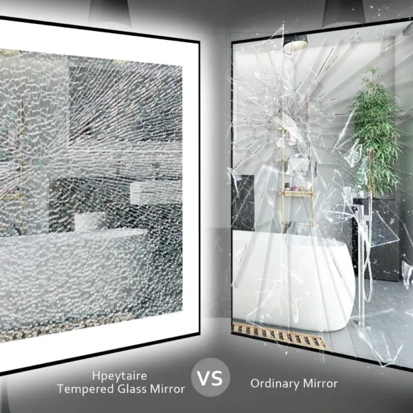 LED Bathroom Mirror, 32"x24" Black Aluminum Vanity , Stepless Dimmable Lighted Mirror Anti-Fog, 3 Colors Wall Smart Mirror - Image 9