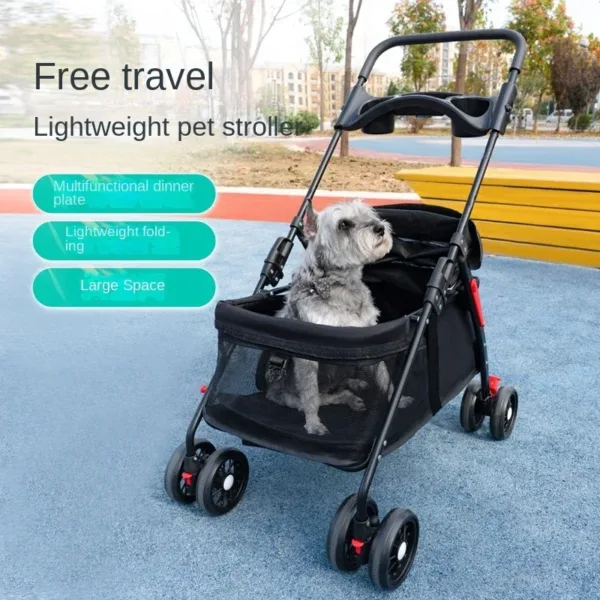 Pet Cat and Dog Universal Dog Carrier Bag Large Vision Car Dog Basket Universal Pulley Pet Stroller Lightweight FoldingCage - Image 2