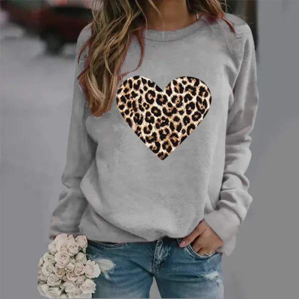 Crew-neck Hoodie New Leopard Print Love Print Europe and The United States Valentine's Day Hot Sales Sweatshirt Sweatshirts