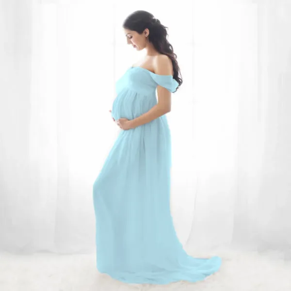 Maternity Dresses for Photo Shoot Off Shoulder Short Sleeve Mesh Sheer Split Long Pregnancy Dress Women Maternity Clothes - Image 12