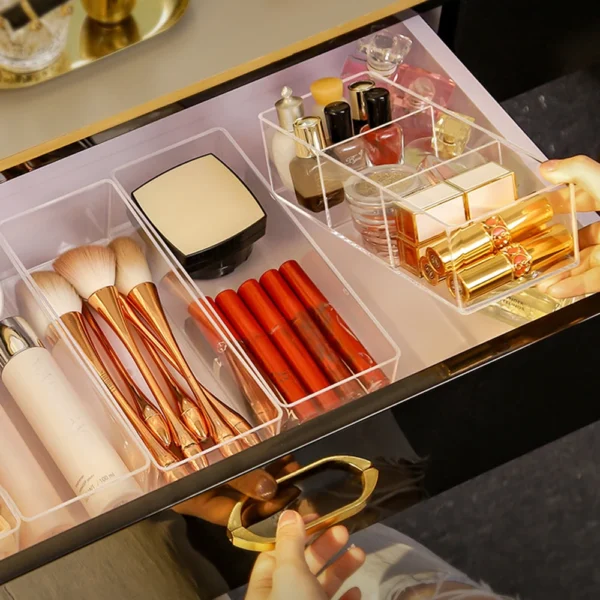 Clear Acrylic Makeup Layered Storage Box Dressing Table Cosmetic Lipstick Finishing Grid Box Desktop Drawer Storage Compartment - Image 3