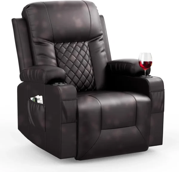 Recliner Chairs for Adults, Massage Rocker with Heated Modern Ergonomic Lounge 360 Degree Swivel Single Sofa Seat Living Room - Image 3